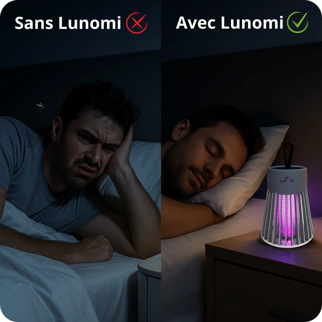 Lampe anti-moustique ultra efficace contre les moustiques tigres et les moustiques classiques, pour sauver votre été et profiter de vos soirées sans stress ni piqûres.